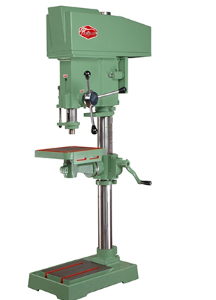 PRAKASH PART NUMBER: P38  BENCH PILLAR DRILLING MACHINE,SIZE:LG 700 X BD 450 X HT 1830,COMPONENT TYPE:HEAVY DUTY,VOLTAGE RATING:220 V,FREQUENCY:50 HZ,CAPACITY:38 MM (MS),42 MM (CI),TAPPING:20 MM (MS),SPINDLE HOLE TAPER:MT-4,SPINDLE TRAVEL:250,SPINDLE SPEED:80-2600 X 8 (RPM X STEPS),RAM DIAMETER:78,FEED TYPE:FINE,DISTANCE SPINDLE NOSE TO TABLE:610 (MAXIMUM),SPINDLE CENTER TO COLUMN:321,TABLE SIZE:425 X 425,COLUMN DIAMETER:110,DIST SPINDLE NOSE TO BASE:970,DRILL HEAD MOTOR:1.5 HP,V-BELT MODEL:B-60